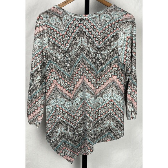 New Directions Weekend Boho Top Medium Asymmetrical Earthy Paisley Free Spirit - Picture 2 of 3